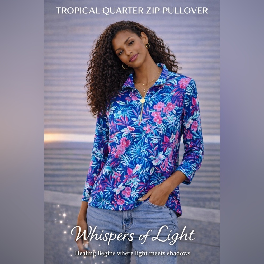 Tropical Quarter Zip Pullover | Resort Athleisure | Everyday Elevated | Size L